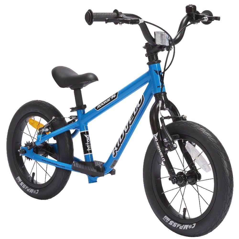 Kidvelo Rookie 18 Convertible balance bikes that convert into a pedal bike - blue front angle shot