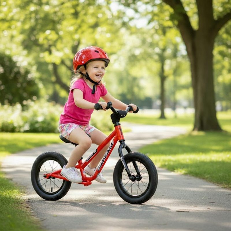 Kidvelo Rookie 12 balance Bike Ped with cute girl in park
