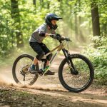 Montensan Kids Downhill Mountain Bike action shot on single trail Montensan Kids Downhill Mountain Bike action shot on single trail